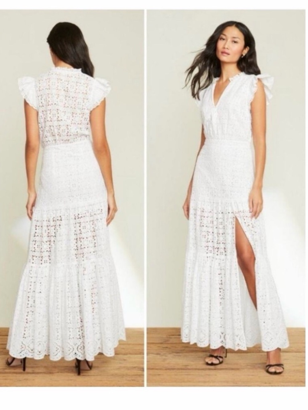 Veronica Beard Satori Eyelet V-Neck Maxi Dress with Side Slit - Picture 2 of 7